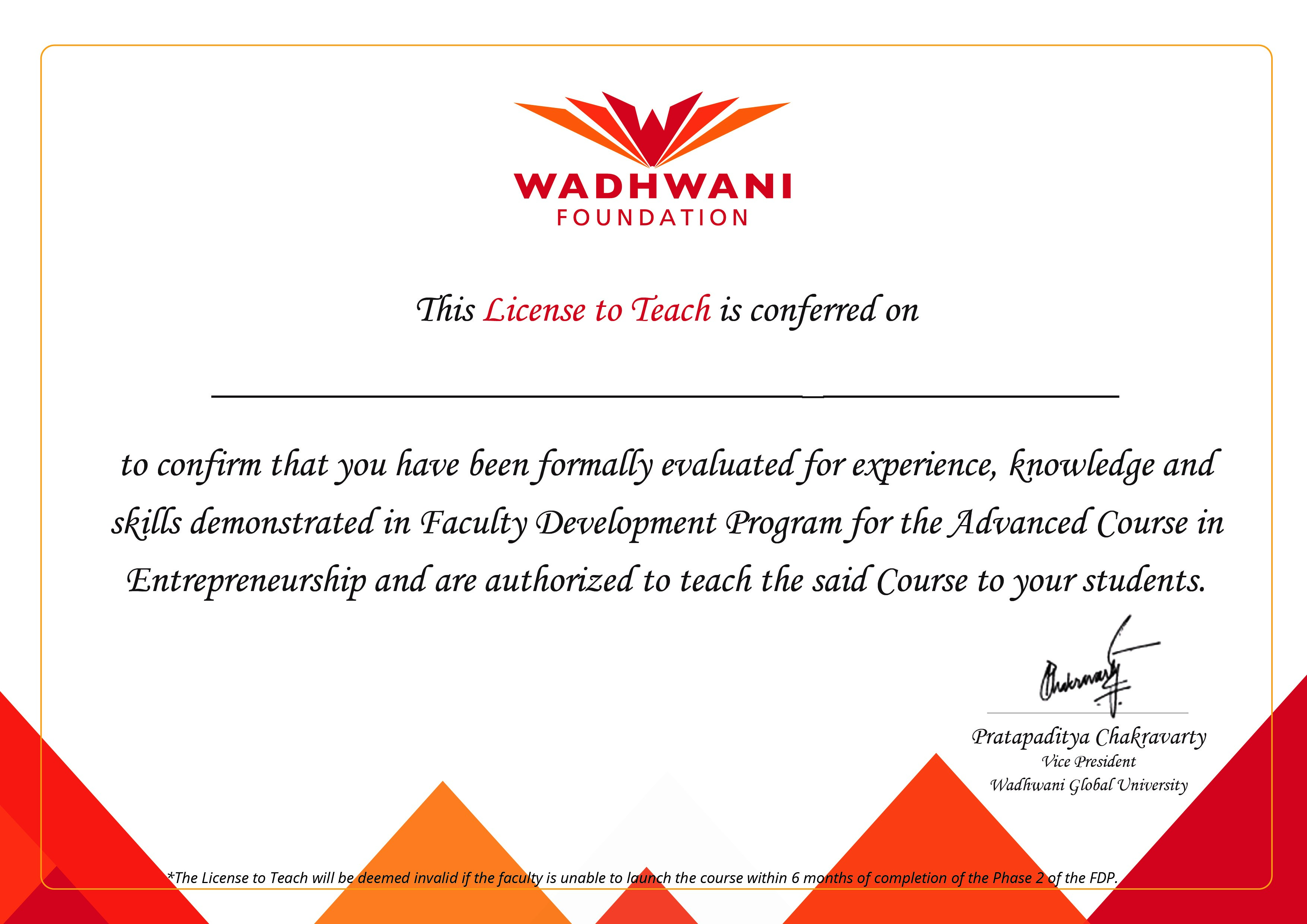 Wadhwani Foundation Certifications